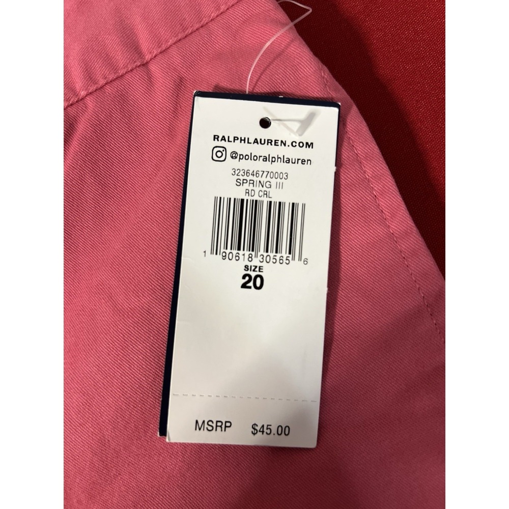 Polo Ralph Lauren Women's Short Size 20 Pink Salmon Flat Front Chino Cotton NWT - Picture 5 of 10